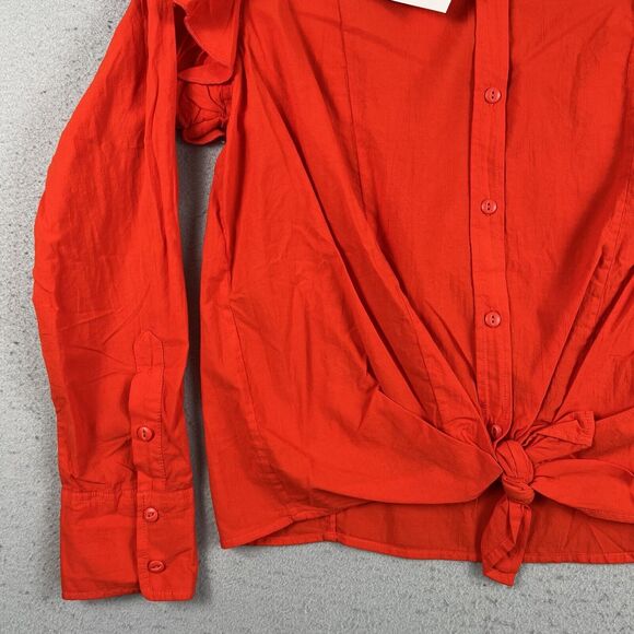 NWT Current Elliott The Asley Poinciana Orange Long Sleeve Button Up Blouse 2 - Picture 3 of 16
